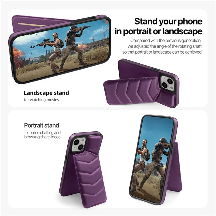 For iPhone 14 Plus Case Compatible with MagSafe RFID Blocking Card Slot Leather Back Cover - Purple