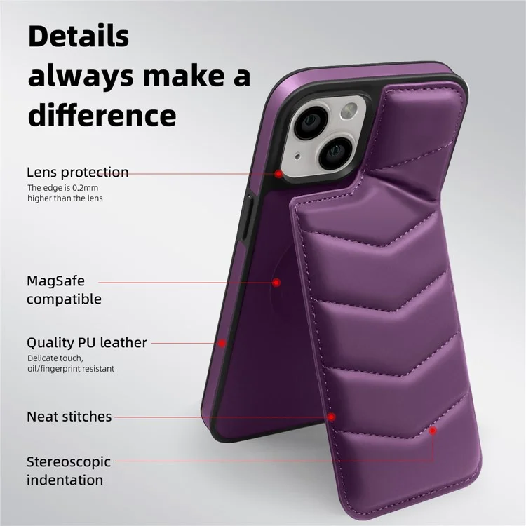 For iPhone 14 Plus Case Compatible with MagSafe RFID Blocking Card Slot Leather Back Cover - Purple