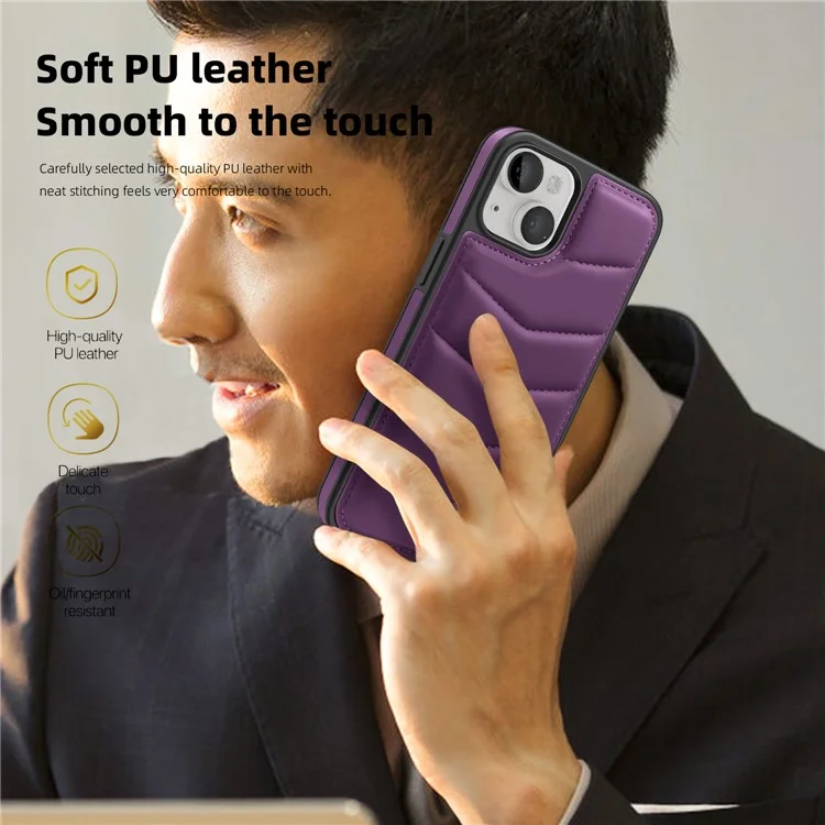 For iPhone 14 Plus Case Compatible with MagSafe RFID Blocking Card Slot Leather Back Cover - Purple