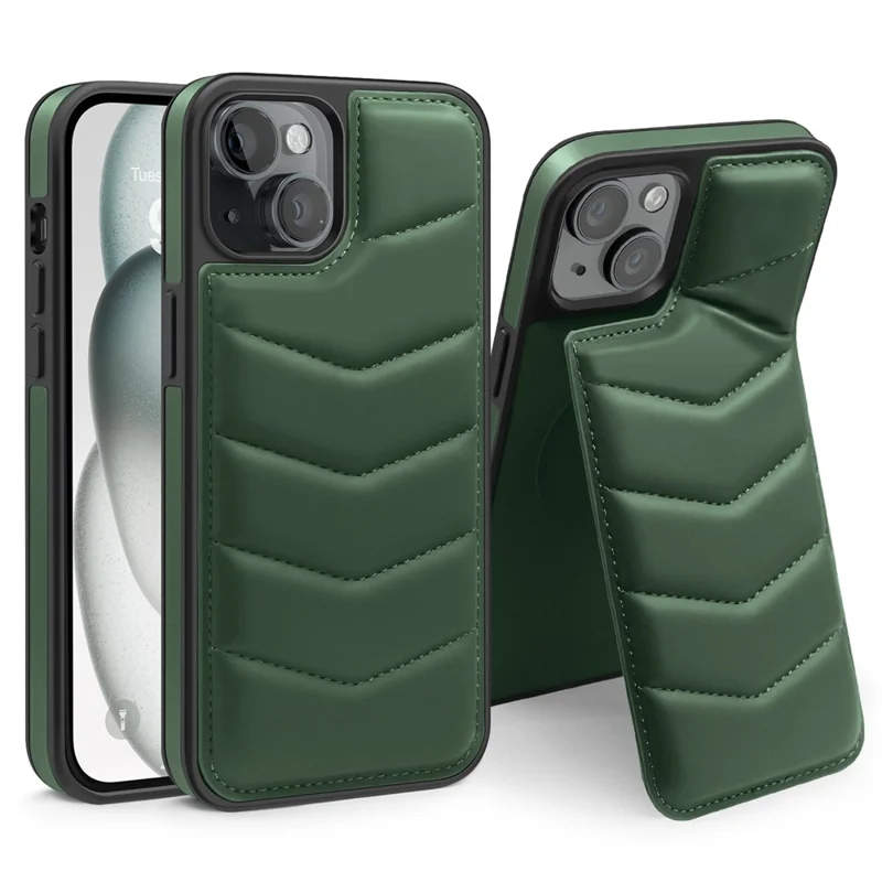 For iPhone 15 Plus Case Compatible with MagSafe RFID Blocking Card Slot Kickstand Phone Cover - Green