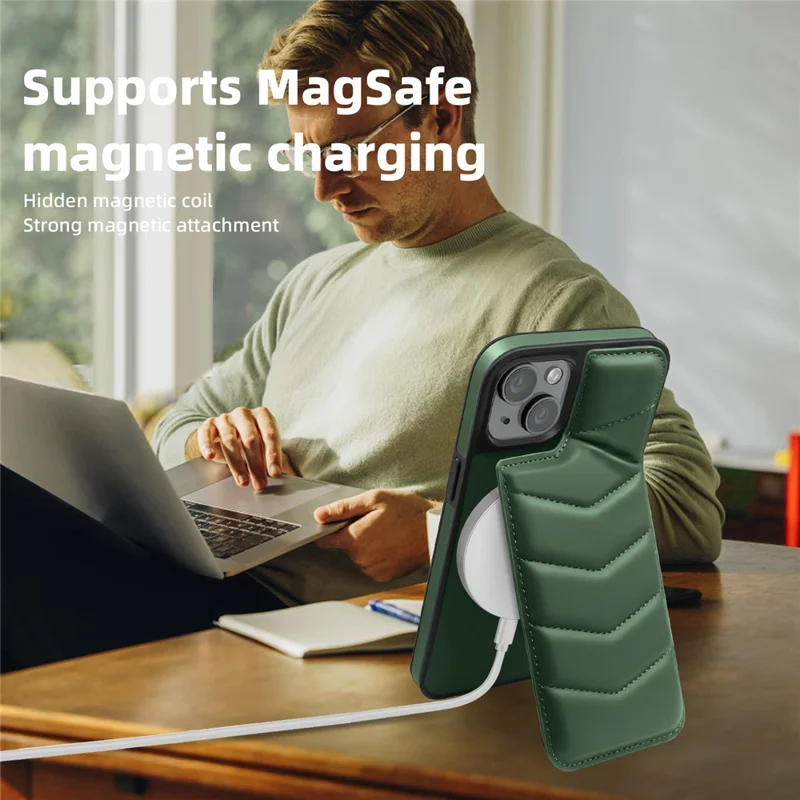 For iPhone 15 Plus Case Compatible with MagSafe RFID Blocking Card Slot Kickstand Phone Cover - Green
