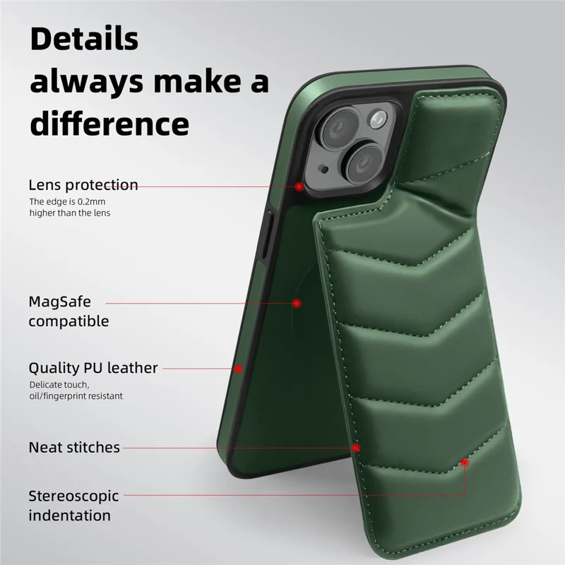 For iPhone 15 Plus Case Compatible with MagSafe RFID Blocking Card Slot Kickstand Phone Cover - Green