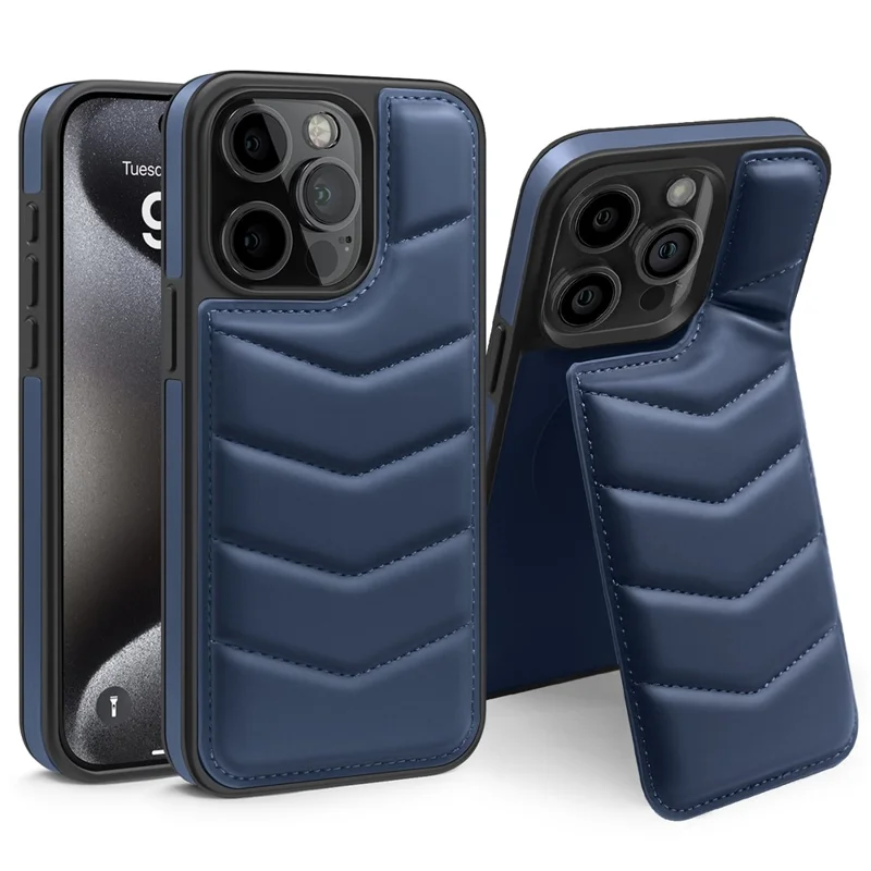 Für iPhone 15 Pro Case kompatibel mit MagSafe RFID-Blocker-Kartenfach Leder-Rückenabdeckung - Blau