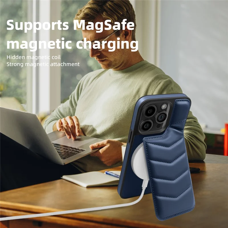 Für iPhone 15 Pro Case kompatibel mit MagSafe RFID-Blocker-Kartenfach Leder-Rückenabdeckung - Blau