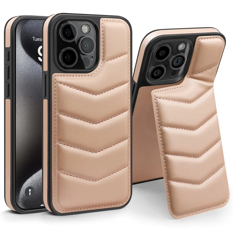Für iPhone 15 Pro Max Magnetische Hülle RFID-blockierende Kartensteckplatz Ständer Leder Rückseite Handyhülle - Pink