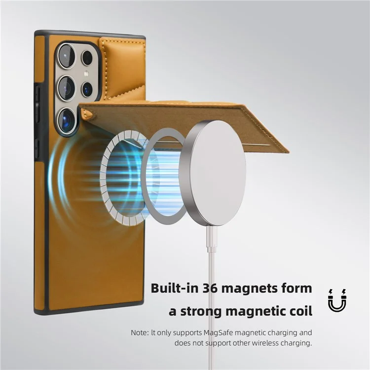 Для Samsung Galaxy S24 Ultra Magnetic Case Down Coat Style Leather+TPU Kickstand Phone Cover - Коричневый