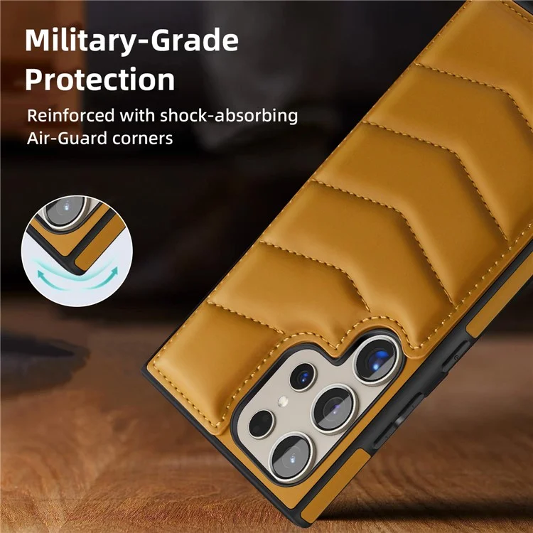 Для Samsung Galaxy S24 Ultra Magnetic Case Down Coat Style Leather+TPU Kickstand Phone Cover - Коричневый