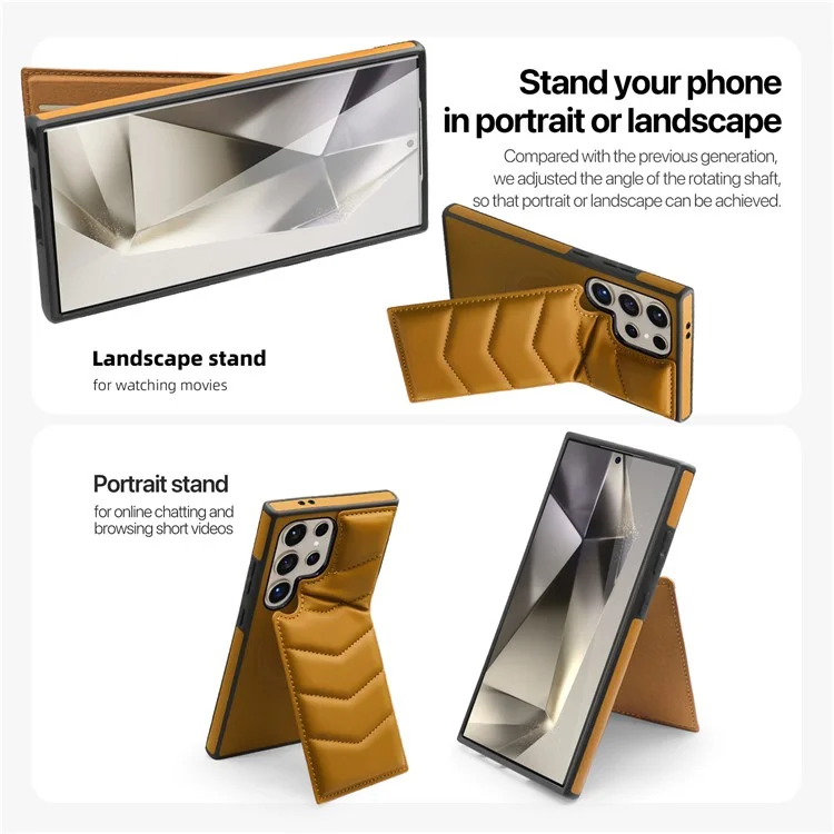 Для Samsung Galaxy S24 Ultra Magnetic Case Down Coat Style Leather+TPU Kickstand Phone Cover - Коричневый