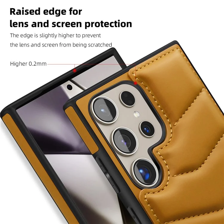 Для Samsung Galaxy S24 Ultra Magnetic Case Down Coat Style Leather+TPU Kickstand Phone Cover - Коричневый