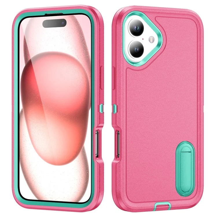 Per iPhone 16 Case PC+Silicone+EVA Supporto a Piedistallo a Prova di Caduta Custodia Telefonica - Rosa+Ciano Chiaro