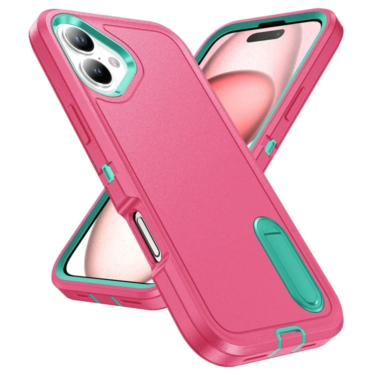 Per iPhone 16 Case PC+Silicone+EVA Supporto a Piedistallo a Prova di Caduta Custodia Telefonica - Rosa+Ciano Chiaro