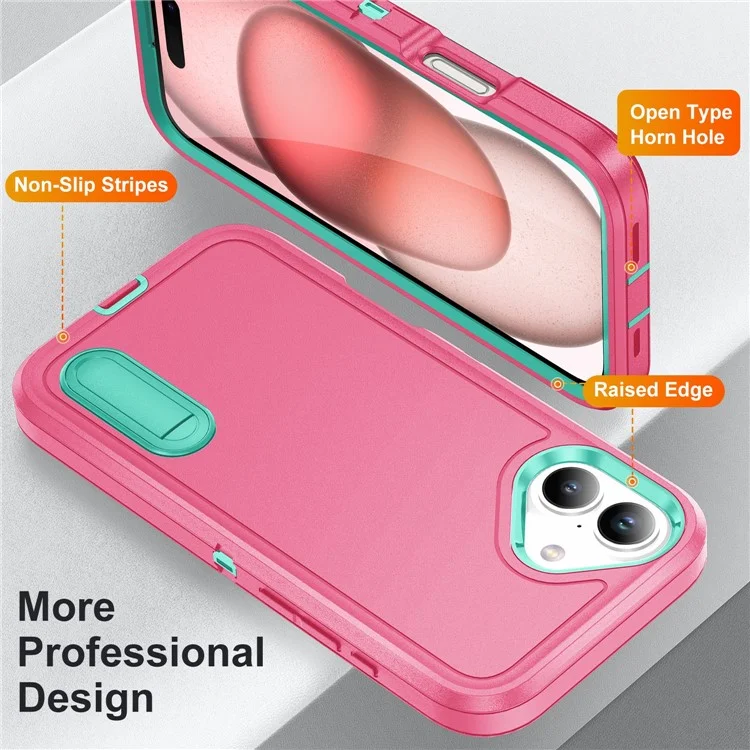 Per iPhone 16 Case PC+Silicone+EVA Supporto a Piedistallo a Prova di Caduta Custodia Telefonica - Rosa+Ciano Chiaro