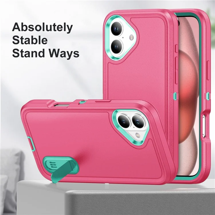 Per iPhone 16 Case PC+Silicone+EVA Supporto a Piedistallo a Prova di Caduta Custodia Telefonica - Rosa+Ciano Chiaro