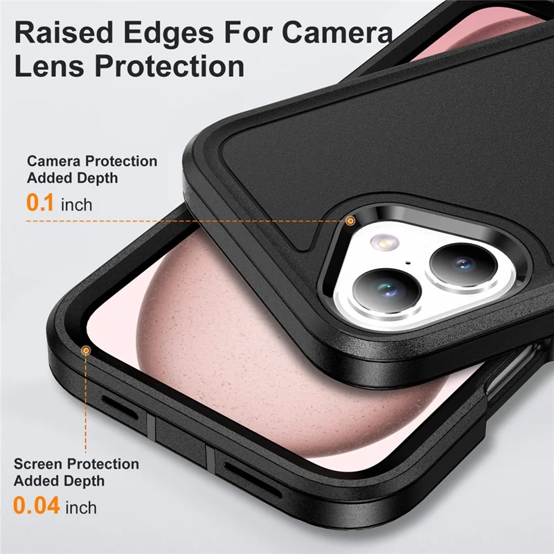 For iPhone 16 Plus Case Kickstand Phone Cover PC+Silicone+EVA 3-in-1 Design - Black+Black