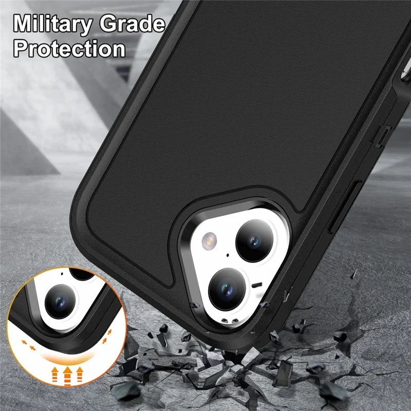For iPhone 16 Plus Case Kickstand Phone Cover PC+Silicone+EVA 3-in-1 Design - Black+Black