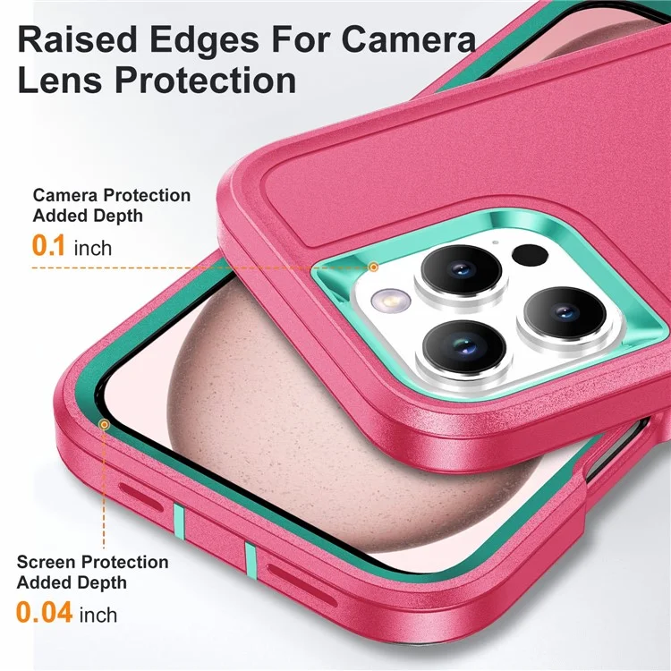 Per iPhone 16 Pro Case PC+Silicone+EVA 3-in-1 Protective Phone Cover with Kickstand - Rose+Light Cyan