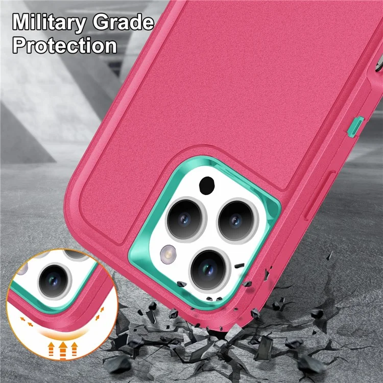 Per iPhone 16 Pro Case PC+Silicone+EVA 3-in-1 Protective Phone Cover with Kickstand - Rose+Light Cyan