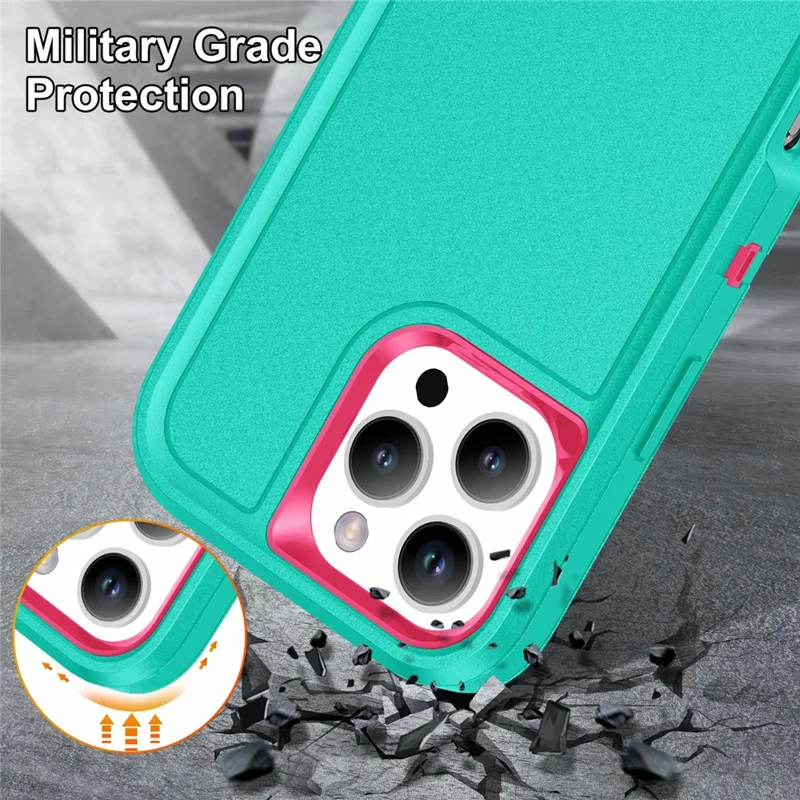For iPhone 16 Pro Case PC+Silicone+EVA 3-in-1 Protective Phone Cover with Kickstand - Light Cyan+Rose