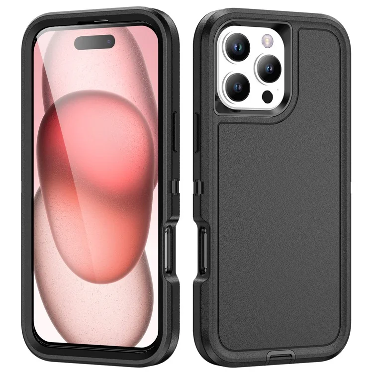 For iPhone 16 Pro Case Drop-Proof PC+Silicone+EVA 3-in-1 Phone Cover - Schwarz+Schwarz