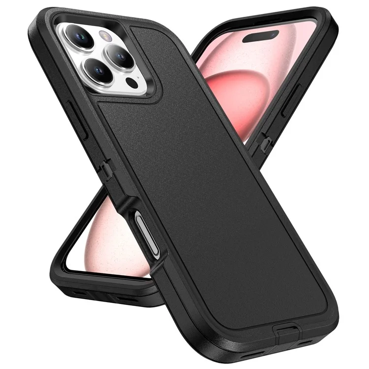 For iPhone 16 Pro Case Drop-Proof PC+Silicone+EVA 3-in-1 Phone Cover - Schwarz+Schwarz