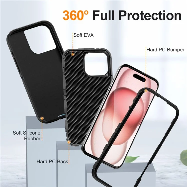 For iPhone 16 Pro Case Drop-Proof PC+Silicone+EVA 3-in-1 Phone Cover - Schwarz+Schwarz