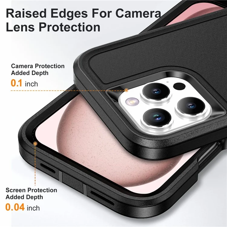 For iPhone 16 Pro Case Drop-Proof PC+Silicone+EVA 3-in-1 Phone Cover - Schwarz+Schwarz