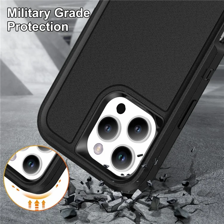 For iPhone 16 Pro Case Drop-Proof PC+Silicone+EVA 3-in-1 Phone Cover - Schwarz+Schwarz