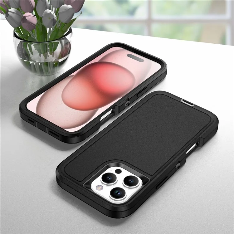 For iPhone 16 Pro Case Drop-Proof PC+Silicone+EVA 3-in-1 Phone Cover - Schwarz+Schwarz