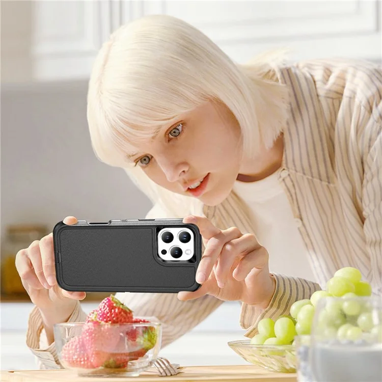 For iPhone 16 Pro Case Drop-Proof PC+Silicone+EVA 3-in-1 Phone Cover - Schwarz+Schwarz