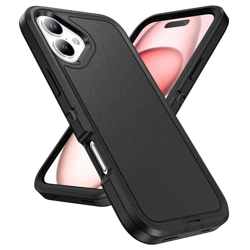 For iPhone 16 Case PC+Silicone+EVA Military Grade Protection Phone Cover - Black+Black