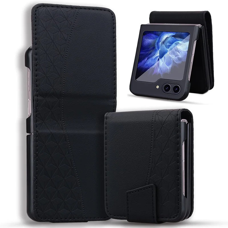 For Samsung Galaxy Z Flip7 FE 5G / Z Flip6 5G Case Rhombus Pattern Leather Phone Cover - Black