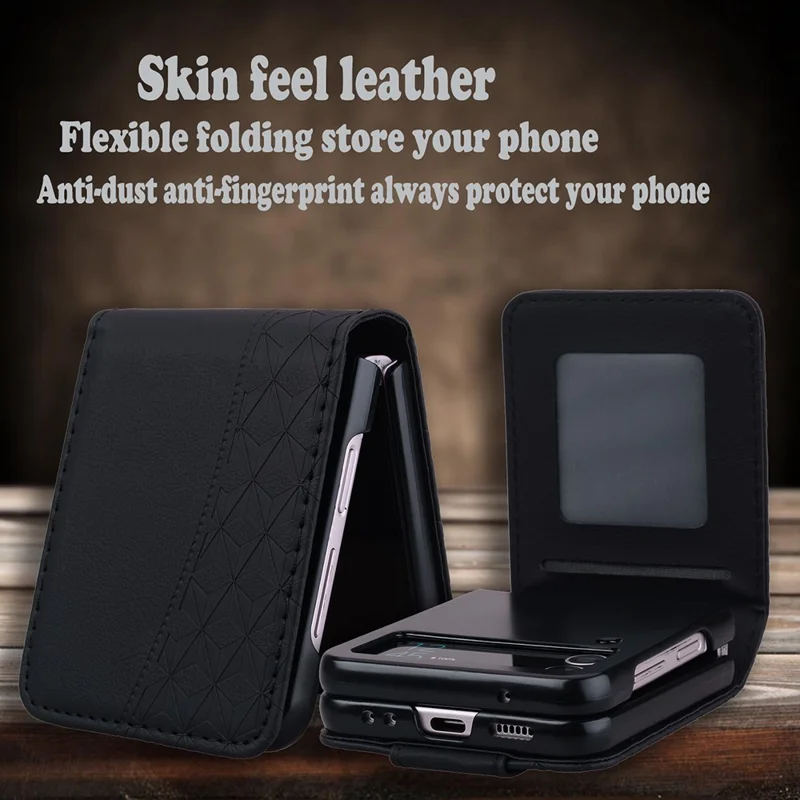 For Samsung Galaxy Z Flip7 FE 5G / Z Flip6 5G Case Rhombus Pattern Leather Phone Cover - Black