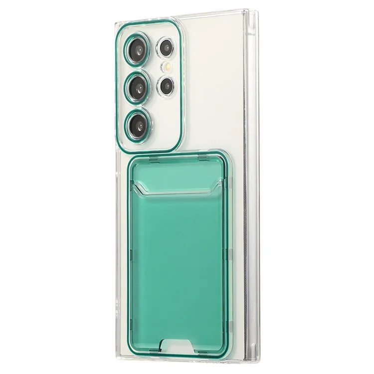 Pour Samsung Galaxy S22 Ultra 5G Étui Transparent TPU Porte-Carte Housse de Téléphone - Vert