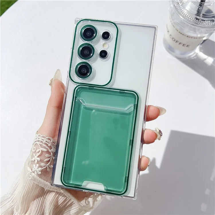 Pour Samsung Galaxy S22 Ultra 5G Étui Transparent TPU Porte-Carte Housse de Téléphone - Vert