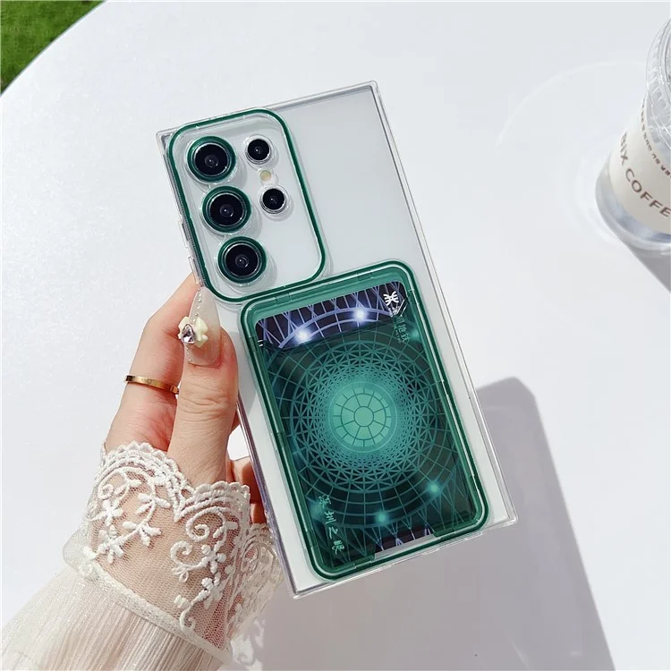 Pour Samsung Galaxy S22 Ultra 5G Étui Transparent TPU Porte-Carte Housse de Téléphone - Vert