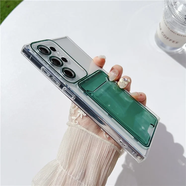 Pour Samsung Galaxy S22 Ultra 5G Étui Transparent TPU Porte-Carte Housse de Téléphone - Vert