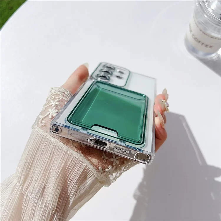 Pour Samsung Galaxy S22 Ultra 5G Étui Transparent TPU Porte-Carte Housse de Téléphone - Vert