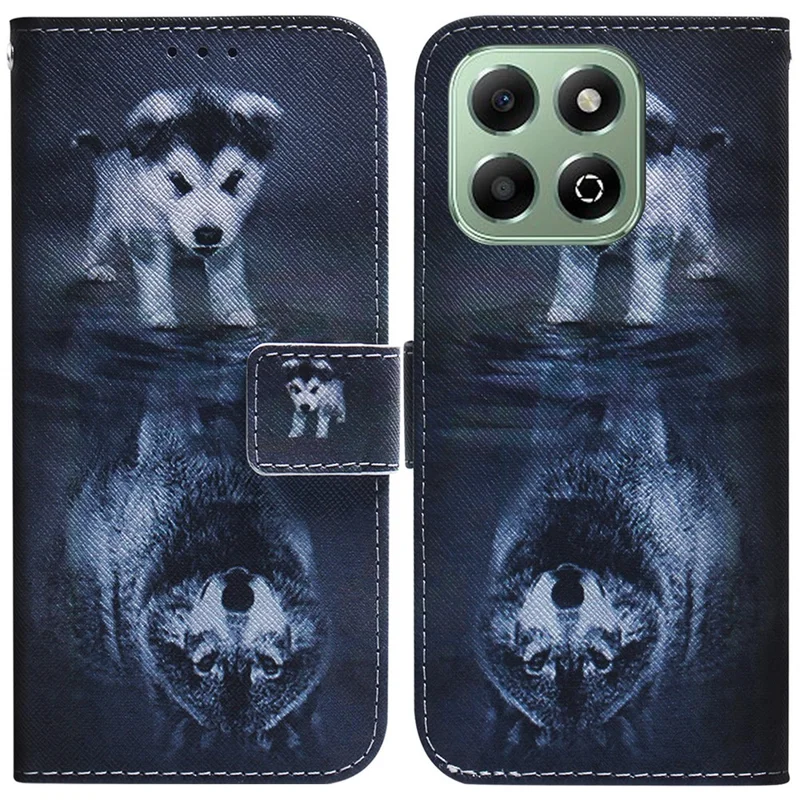 For Honor X6b 4G Case Pattern Print Leather Wallet Phone Cover - Dog and Wolf
