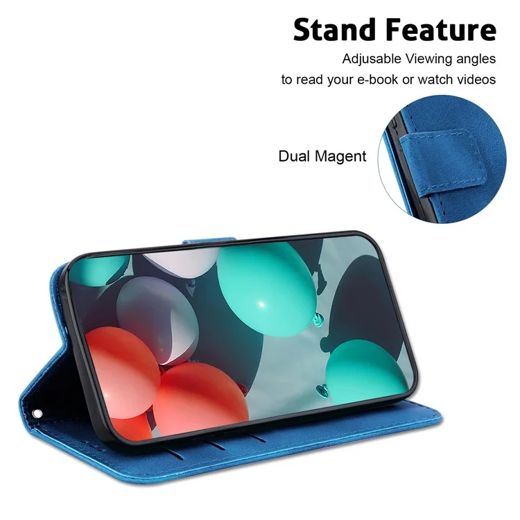 Pour Honor X6b 4G Case 7-Shaped Pattern Imprint Stand Leather Phone Cover - Bleu