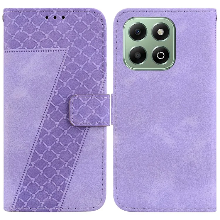 For Honor X6b 4G Case 7-Shaped Pattern Imprint Stand Leather Phone Cover - Purple