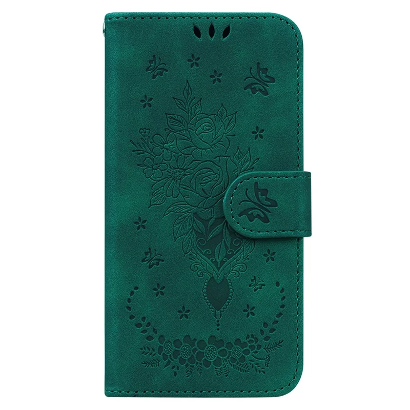 For Honor X6b 4G Case PU Leder Brieftasche Handyhülle Schmetterling Blume Prägung - Grün