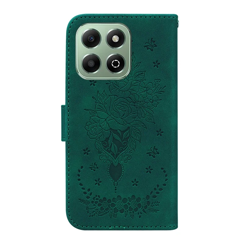 For Honor X6b 4G Case PU Leder Brieftasche Handyhülle Schmetterling Blume Prägung - Grün