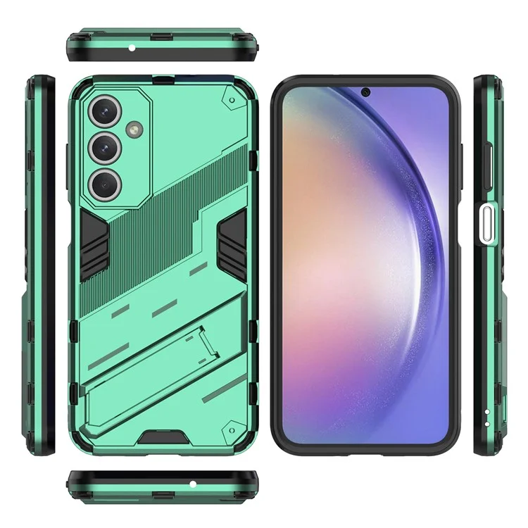 Чехол для Samsung Galaxy M35 5G PC+TPU с ударопрочной защитой и подставкой - зеленый