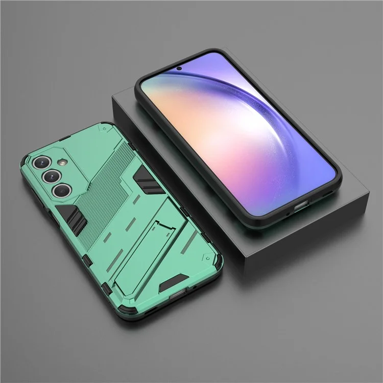Чехол для Samsung Galaxy M35 5G PC+TPU с ударопрочной защитой и подставкой - зеленый