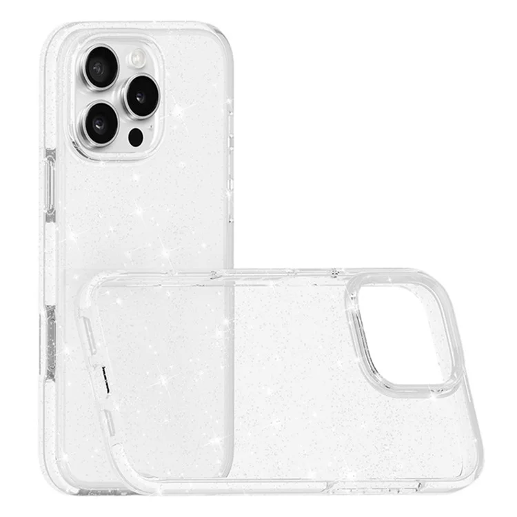 Caso do iPhone 16 Pro PC Back TPU+TPE Frame Glitter Clear Sparkling Phone Cover