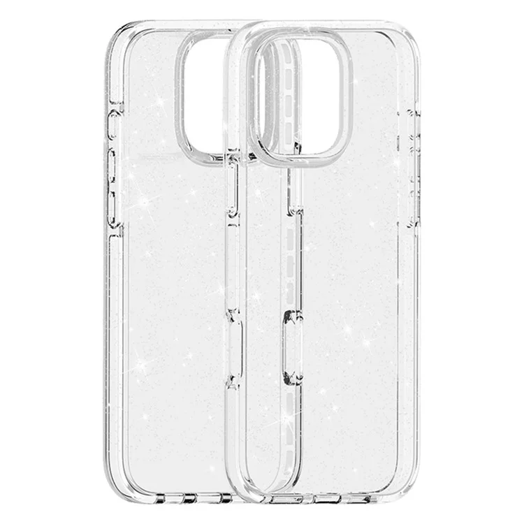 Caso do iPhone 16 Pro PC Back TPU+TPE Frame Glitter Clear Sparkling Phone Cover