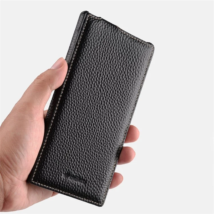 MELKCO Per Samsung Galaxy S24 Ultra Custodia in Vera Pelle Bovina Custodia per Telefono Verticale Up e Down Flip - Nero