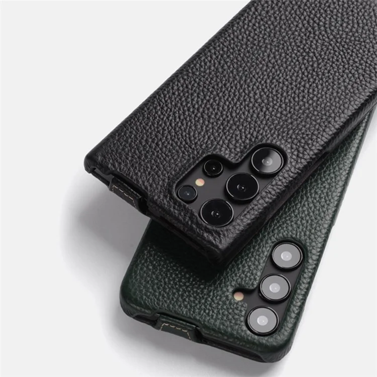 MELKCO Per Samsung Galaxy S24 Ultra Custodia in Vera Pelle Bovina Custodia per Telefono Verticale Up e Down Flip - Nero