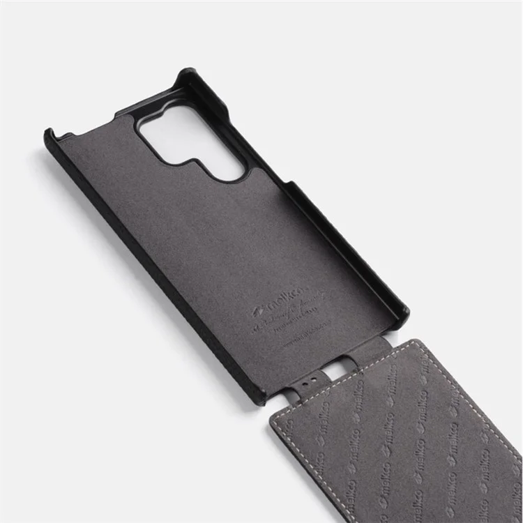 MELKCO Per Samsung Galaxy S24 Ultra Custodia in Vera Pelle Bovina Custodia per Telefono Verticale Up e Down Flip - Nero