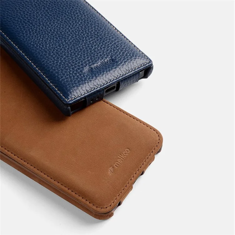 MELKCO Per Samsung Galaxy S24 Ultra Custodia in Vera Pelle Bovina Custodia per Telefono Verticale Up e Down Flip - Nero